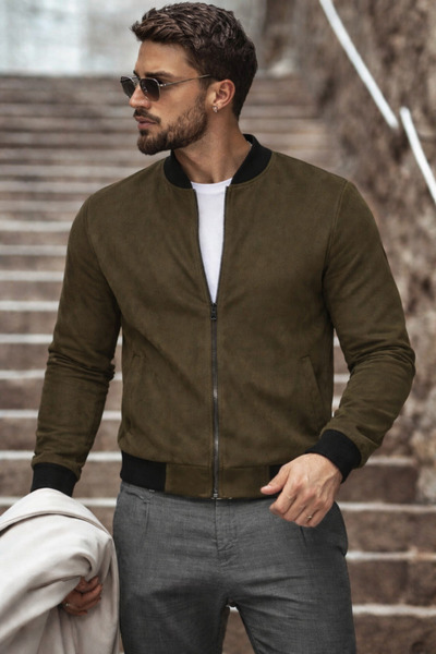 comstar Men's Basic Slim Fit Khaki Nubuck Jacket