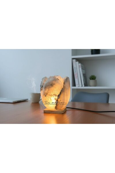 Tuz Madeni Dört Yaprak Lale Tuz Lambası 3kg-3,5kg