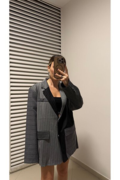 Duya Butik ANTRASİT ÇİZGİ DETAYLI BLAZER CEKET