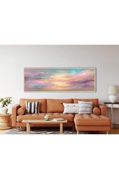 woodhomeworks Tek Parça Gerçek Ahşap Yatay Panorama Çerçeveli Tablo bulutlar