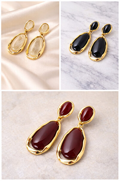 NİL MOON Doğal Taş Görünümlü Damla Küpe