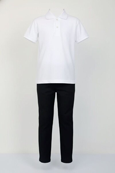 Bonnie Clyde Момчешки черен панталон и бяла поло блуза, комплект от горна и д...