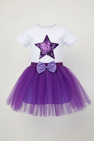 Zeta Group Set Badi pentru fete cu fustă mov din tul și detalii stea 23 Nisan...