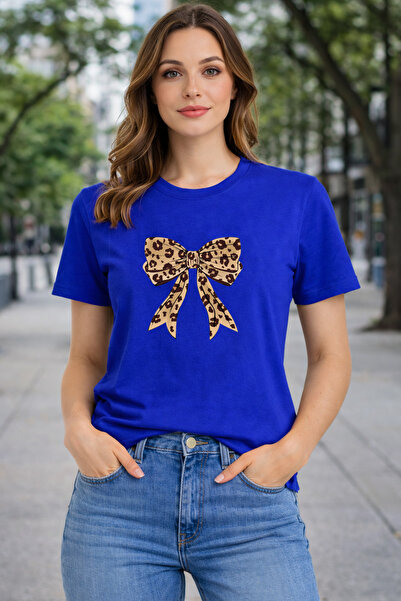 herkesemoda Basic T-Shirt with Ribbon Print Detail