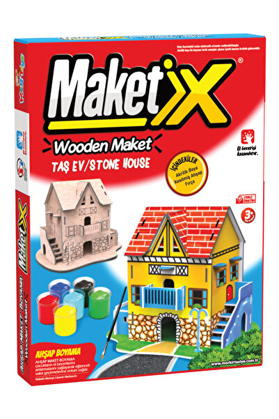 Jet Online Maketix Ahşap Taş Ev Boyama Maket Seti – Kendin Boya DIY Eğitici Ç...
