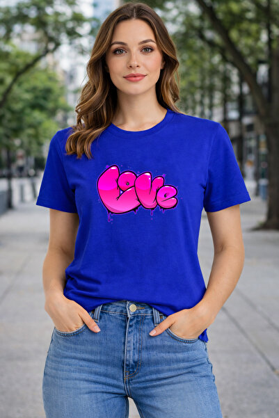 herkesemoda Basic T-Shirt with Love Print Detail