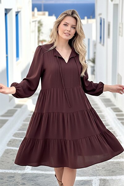 Tubik Women's Collared Lace-Up Ribbed Viscose Dress