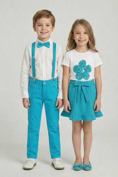 FATELLA 2-Piece Girls' Turquoise Daisy and Boys' Turquoise Set 23 April 29 Oc...