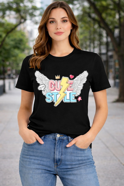 herkesemoda Cute Style Print Detailed Basic T-Shirt