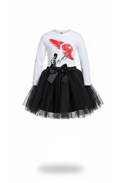 Astra Plus Fustă din tul pentru fete, tricou alb Atatürk, costum pentru ocazi...