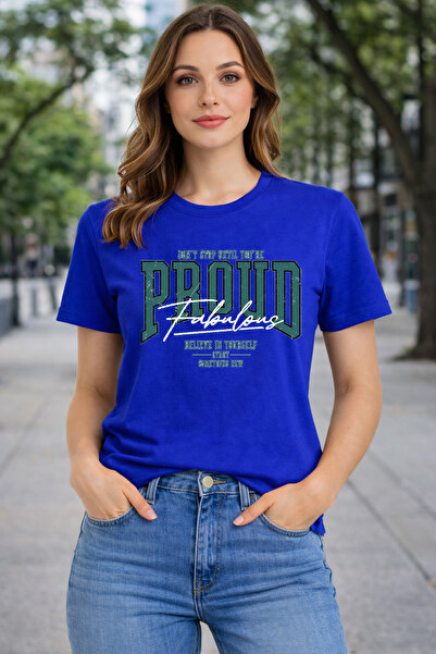 herkesemoda Proud Print Detailed Basic T-Shirt