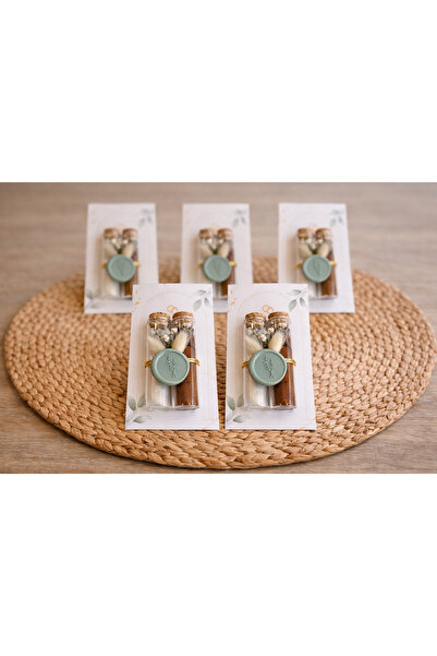 Defne 10 adet mühür detaylı mantar tıpalı içerisi kahve ve badem şekeri cam ş...