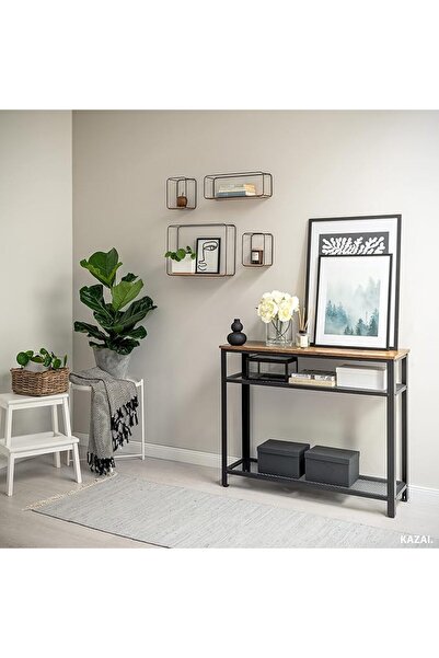 Kazai. Set de 4 rafturi suspendate, Kazai Jona, Metal, Furnir de stejar, Negr...