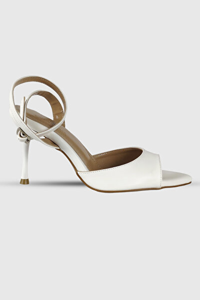 Modezya Belinda white matte pointed-toe heeled shoes with ankle strap