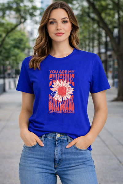 herkesemoda Sunshine Print Detailed Basic T-Shirt