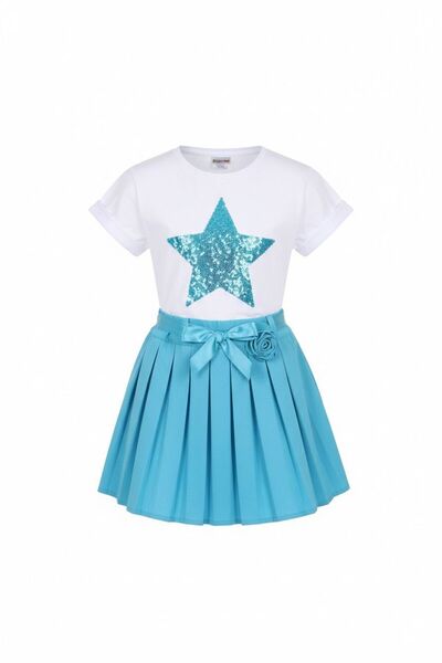 Bonnie Clyde Синя пола и тениска с детайли от звезди за момичета, облекло за ...