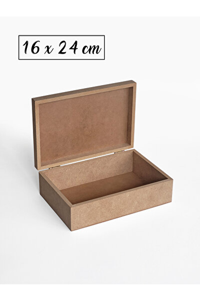 Ahşap Ham mdf, Boyanabilir, Menteşe Kapaklı Dikdörtgen Kutu, 16x24 cm