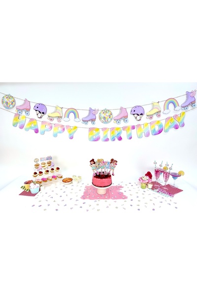 Flu Party Roller Girl Full Party Set – Roller Skating & Disco Concept Birthda...