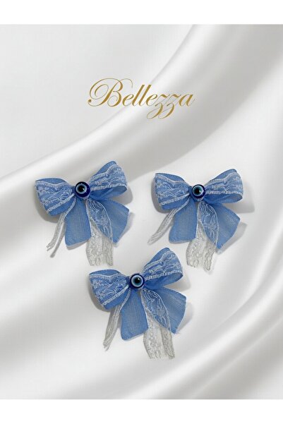 Bellezza Concept Linen and Lace Bow Evil Eye Bead Ornament – Handmade Decorat...
