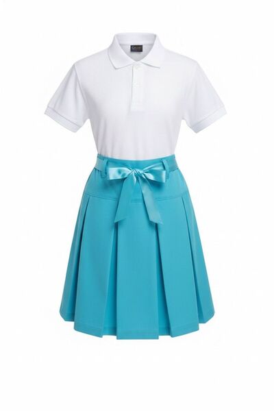 Bonnie Clyde Комплект костюм за момичета със синя пола и бяла тениска за спец...