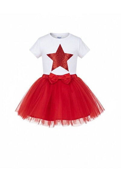 Zeta Group Fustă din tul pentru fete, tricou cu detalii stea, costum 23 april...