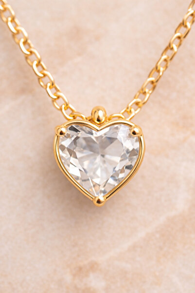 OEM Gold necklace with crystal heart pendant, minimalist model, women's jewel...