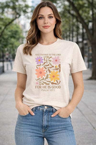 herkesemoda For He Is Good Print Detailed Basic T-Shirt