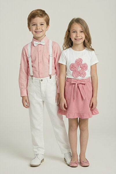 FATELLA Set de 2 piese pentru fetițe, costum roz cu margarete și set roz pent...