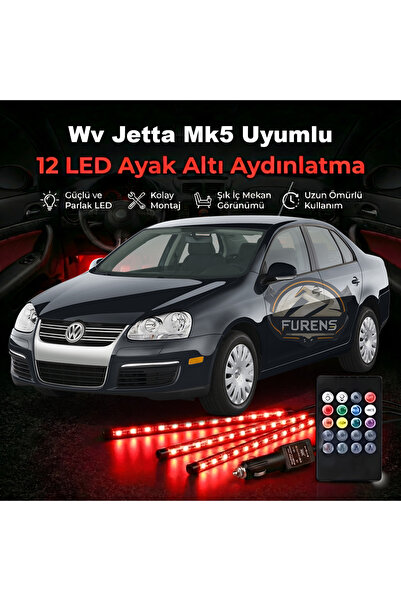 STS Oto Aksesuar Wv Jetta Mk5 Uyumlu RGB Ayak Altı LED 12 Led Kumandalı Müzik...