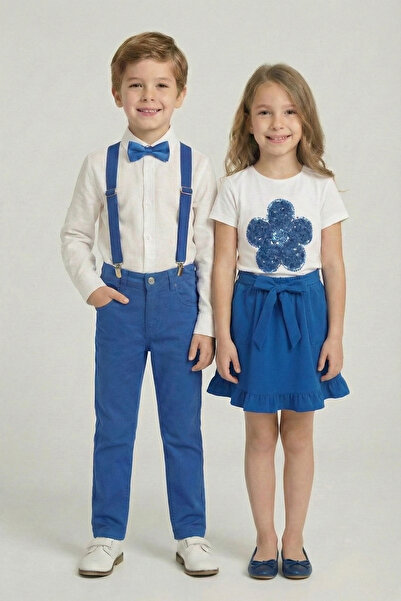 nacar çarşı 2'li Kız Çocuk Saks Mavi Papatya ve Erkek Çocuk Saks Mavi Takım 2...