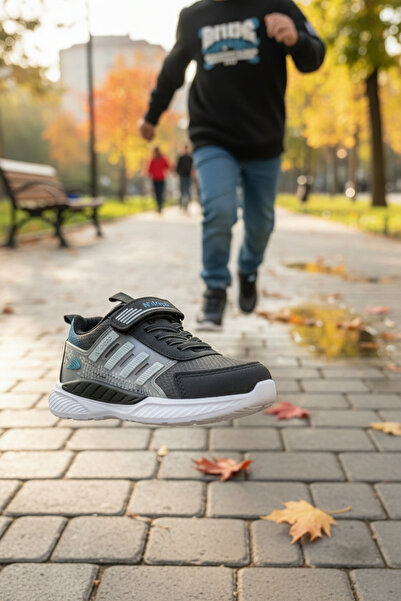 enoch Enoch Stripe Detailed Children's Sports Shoes with Velcro