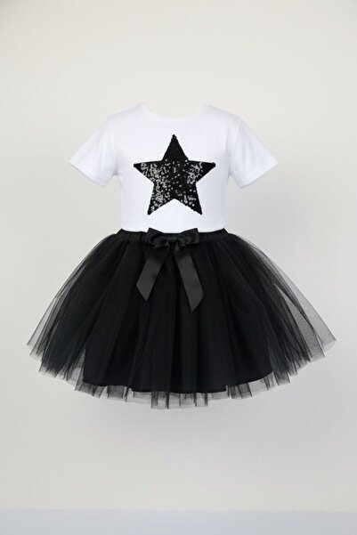 Astra Plus Fustă neagră din tul pentru fete, set Starry Badi, costum de 23 ap...