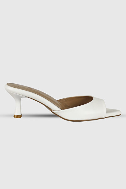 Modezya Morgana White Matte Single Strap Women's Heeled Slippers