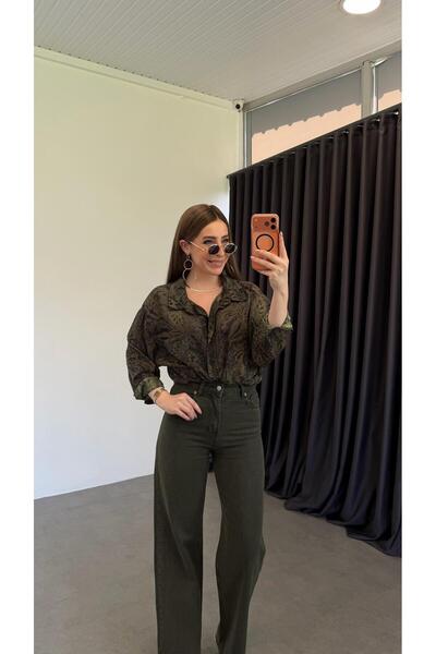 elif teke Palm Green Leo Patterned Shirt