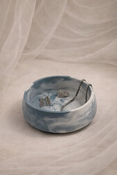 Atiye Studio وعاء زخرفي دائري مصنوع يدويًا من مسحوق الحجر - حامل شموع للديكور...