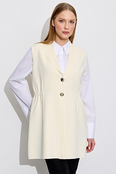 Tığ Triko Belden Büzgülü Rayon Yelek VANİLLA