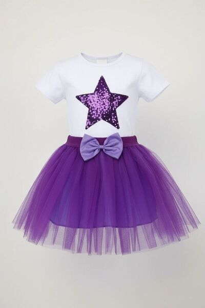 Bonnie Clyde Κοριτσίστικο Σετ Μωβ Τούλινη Φούστα και Μπαντίλι με Λεπτομέρειες...