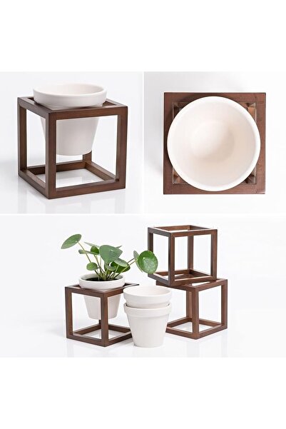 OEM Ghivece de perete, Kazai, 12,9x14,6x12,9 cm, maro nuc, ceramică și lemn