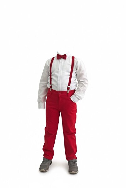 Bonnie Clyde بنطلون أحمر للأولاد مع ربطة عنق - أحمر - BCP1.ERTKEFKKRIRASKILIPANT