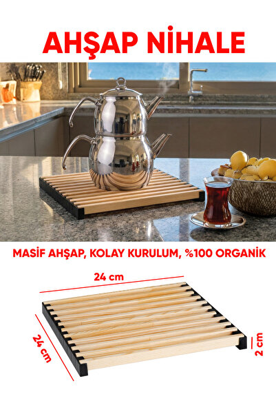 n-wood Nihale masif ahşap kolay kurulum tencere çaydanlık altı yanmaz 24x24 cm