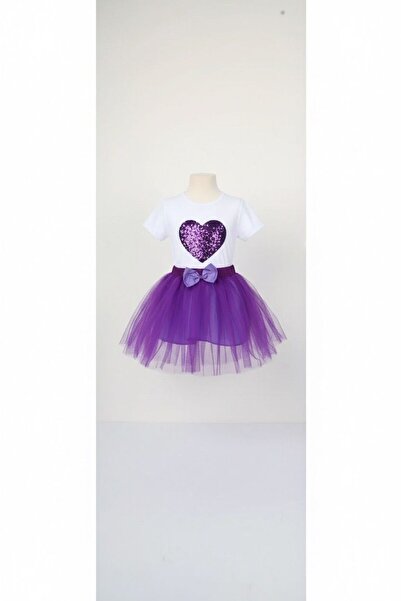 Astra Plus Costum pentru fetițe cu fustă mov din tul și tricou cu detaliu ini...