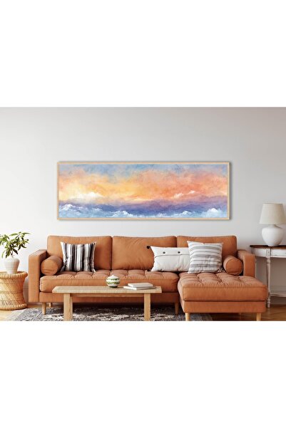 woodhomeworks Tek Parça Gerçek Ahşap Yatay Panorama Çerçeveli Tablo bulutları...
