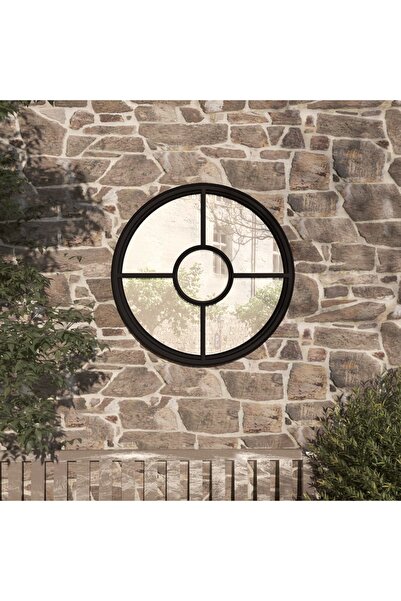 Concept Oglindă de grădină rotundă, negru, 40x4 cm, fier, uz exterior