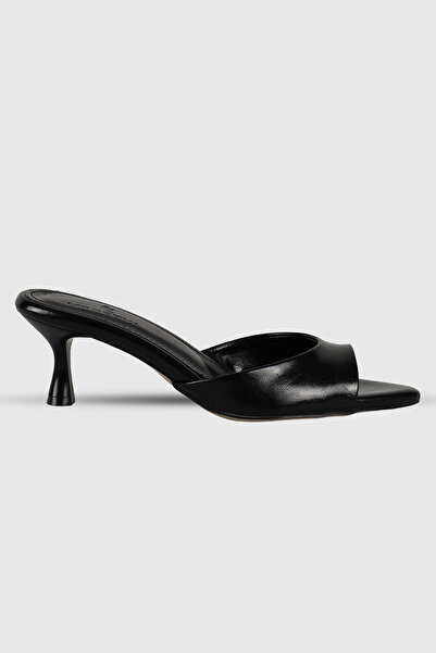 Modezya Morgana Black Matte Single Strap Women's Heeled Slippers
