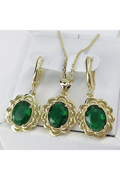 Milena Set Placat cu Aur 14k Model DAC8- Lungime Lant 45cm / Cercei 3cm