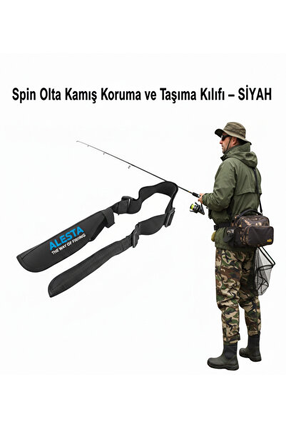 Alesta Olta Kamış Taşıma Kılıfı - Omuz Askılı Esnek Neopren - Siyah