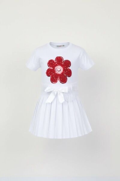 Astra Plus Дівчача біла спідниця, біла футболка, комплект з червоними квітков...