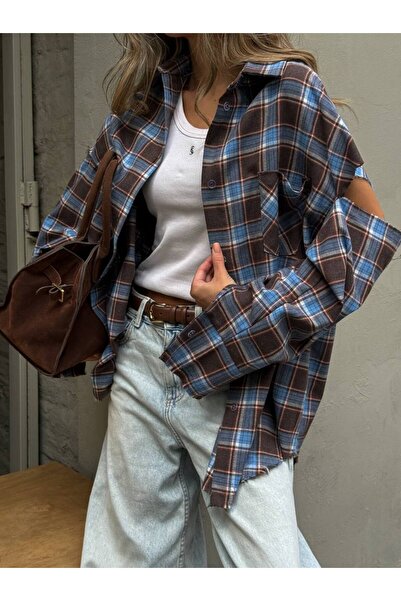 Elia Swimwear Camasa Dama Carouri Oversize Maneci Lungi Bleu Maro Adria