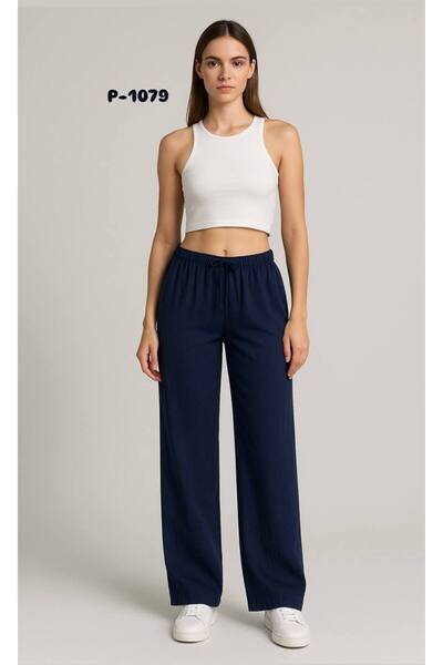KASİDE lacivert Beli İpli Modal Kumaş Rahat Pantolon