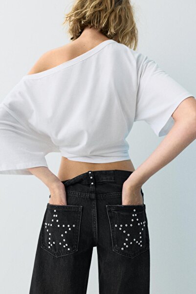 Pull & Bear Yıldız zımba detaylı düz jean